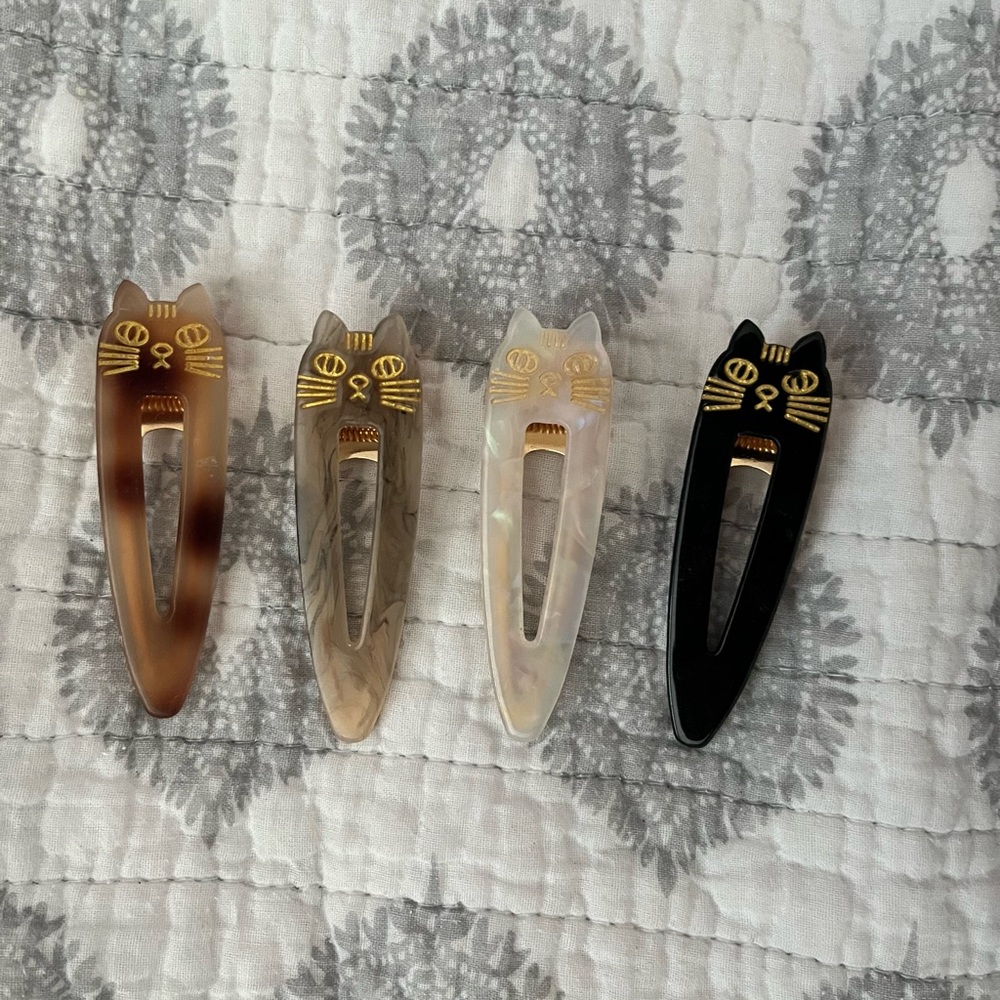 Cat Design Hair Clips Set - Brown, Cream, Grey and Black